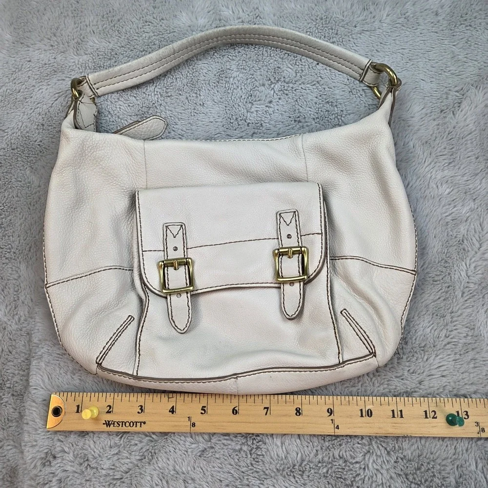 Fossil Hobo Bag Womens OS Pebbled Leather Buckle Front Pocket Shoulder Bag White